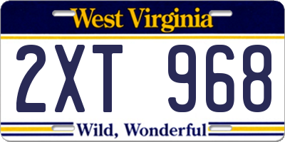 WV license plate 2XT968