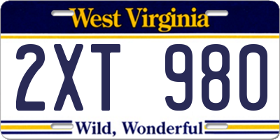 WV license plate 2XT980