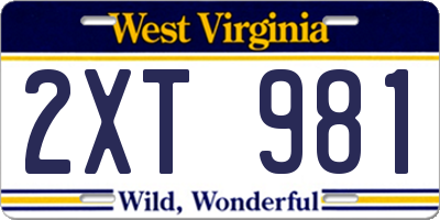WV license plate 2XT981