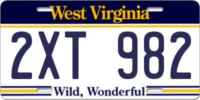 WV license plate 2XT982