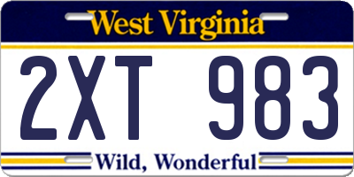 WV license plate 2XT983