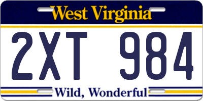 WV license plate 2XT984