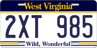 WV license plate 2XT985