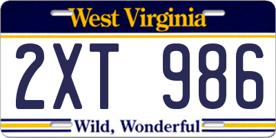 WV license plate 2XT986