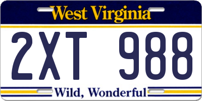 WV license plate 2XT988