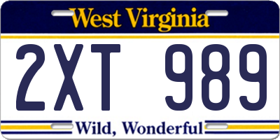 WV license plate 2XT989