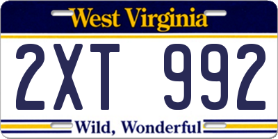 WV license plate 2XT992