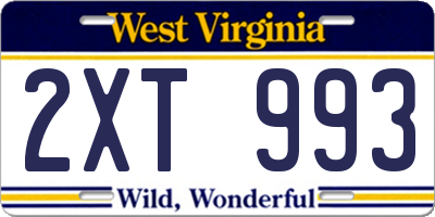 WV license plate 2XT993