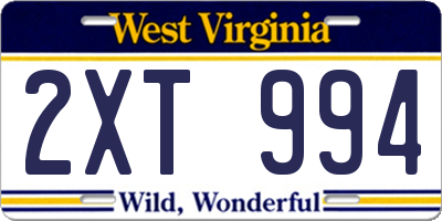 WV license plate 2XT994