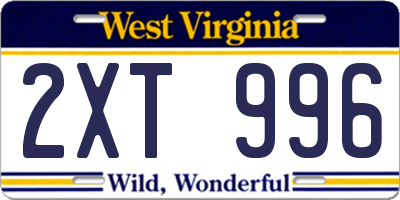 WV license plate 2XT996