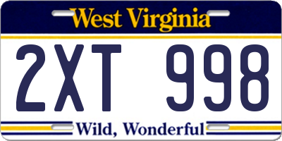WV license plate 2XT998
