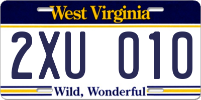 WV license plate 2XU010