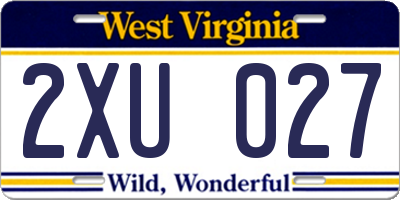 WV license plate 2XU027