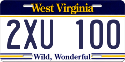 WV license plate 2XU100