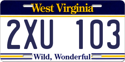 WV license plate 2XU103