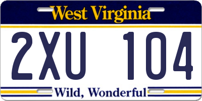 WV license plate 2XU104