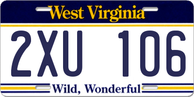 WV license plate 2XU106