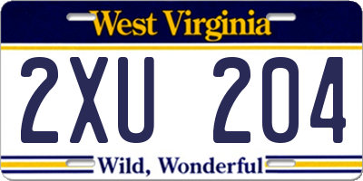 WV license plate 2XU204