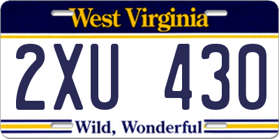 WV license plate 2XU430