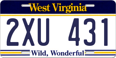 WV license plate 2XU431