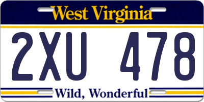 WV license plate 2XU478