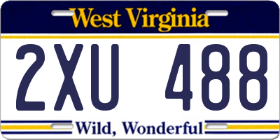 WV license plate 2XU488