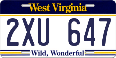 WV license plate 2XU647