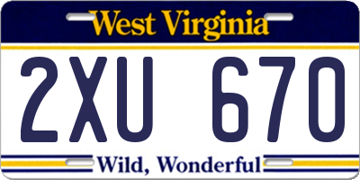 WV license plate 2XU670