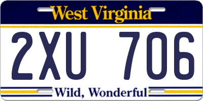 WV license plate 2XU706