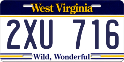 WV license plate 2XU716