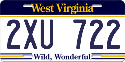 WV license plate 2XU722
