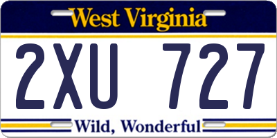 WV license plate 2XU727