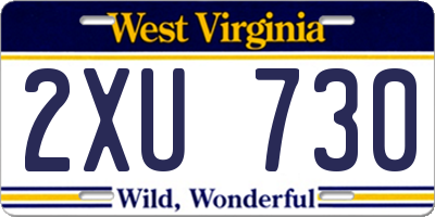WV license plate 2XU730