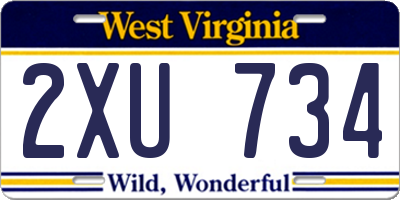 WV license plate 2XU734