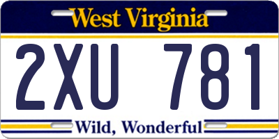 WV license plate 2XU781