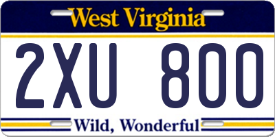 WV license plate 2XU800