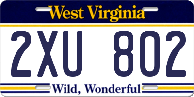 WV license plate 2XU802