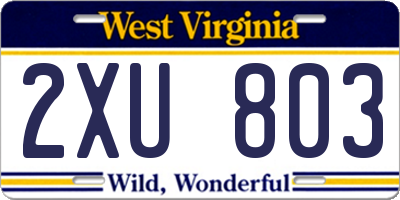 WV license plate 2XU803