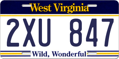 WV license plate 2XU847