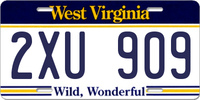 WV license plate 2XU909