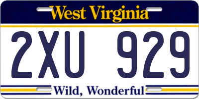 WV license plate 2XU929