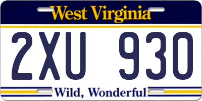 WV license plate 2XU930