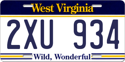 WV license plate 2XU934