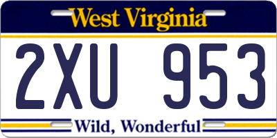WV license plate 2XU953