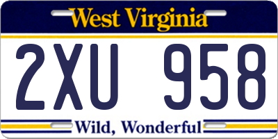 WV license plate 2XU958