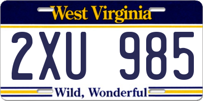 WV license plate 2XU985