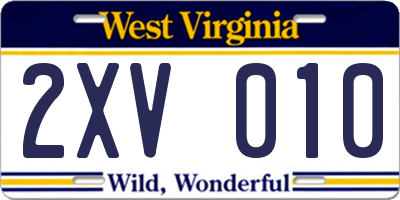 WV license plate 2XV010