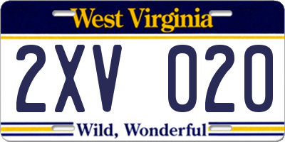 WV license plate 2XV020