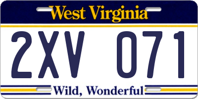 WV license plate 2XV071