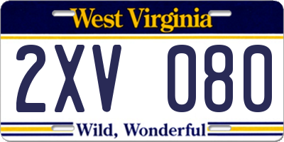 WV license plate 2XV080